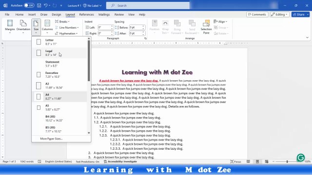 How to Modify Page Layout in MS Word | Tutorial | LECTURE # 4 | Learning with M dot Zee