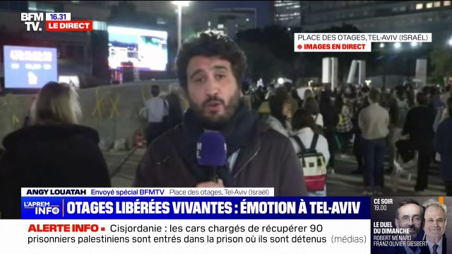 Applaudissements et soulagement sur la place des otages à Tel-Aviv après la libération de trois otages israéliennes en vie