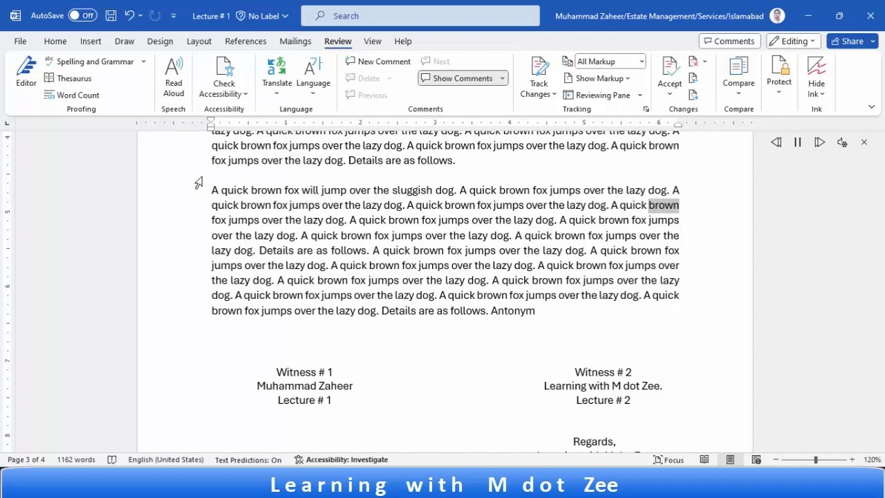 How to Proofread Word Document | Microsoft Word Tutorial | LECTURE # 5 | Learning with M dot Zee