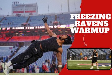 Not feeling cold! Baltimore Ravens' players warm up sleeveless under freezing conditions at Buffalo