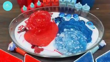 Blue 💙 Vs red ♥️ ASMR Slime Mixing with Makeup & Glitter! ✨