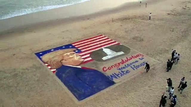 Sand artist Sudarsan Pattnaik creates sand art of US President-elect Donald Trump