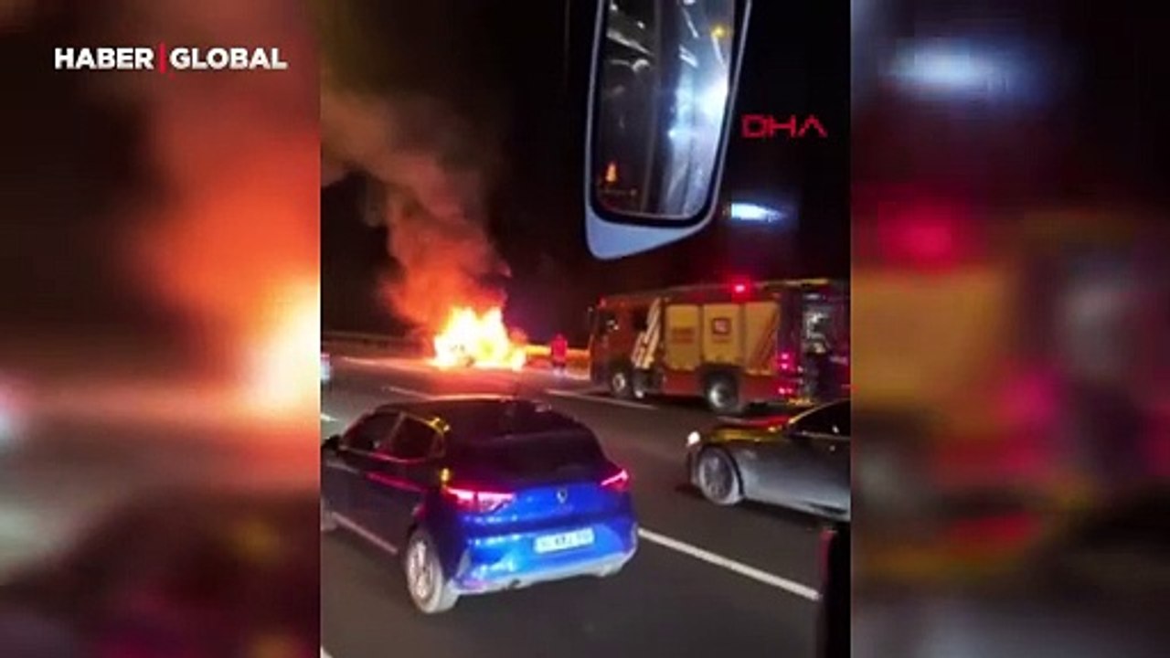 TEM Otoyolu üzerinde yangın! Alev alev yandı