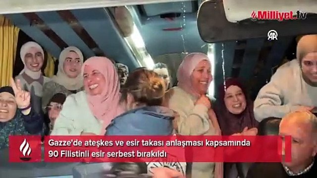 Gazze'de ateşkes ve esir takası anlaşması kapsamında 90 Filistinli esir serbest bırakıldı