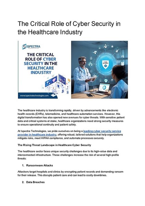 The Critical Role of Cyber Security in the Healthcare Industry