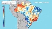 Anomalia de temperatura entre segunda-feira (20) e terça-feira (21).