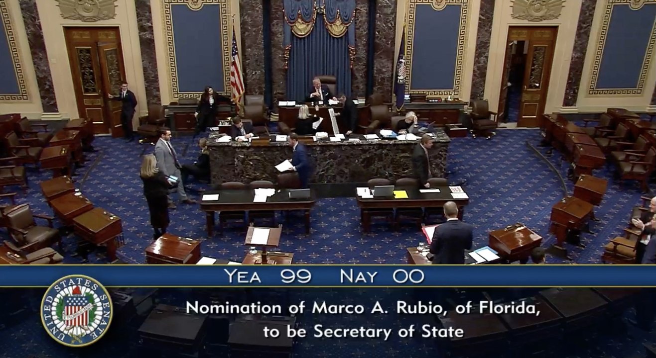 Senado de Estados Unidos aprueba nominación de Marco Rubio como secretario de Estado de Estados Unidos