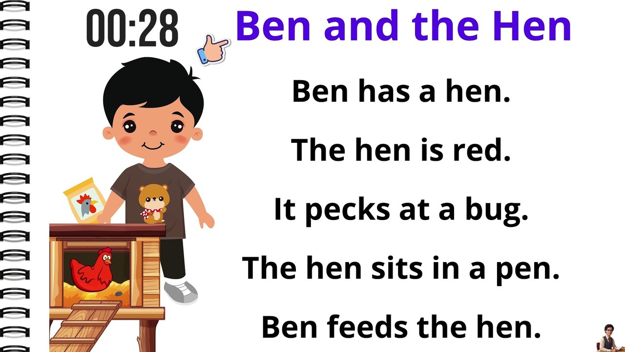 BASIC READING for KIDS I BEN AND THE HEN I Timed reading I with Teacher ...