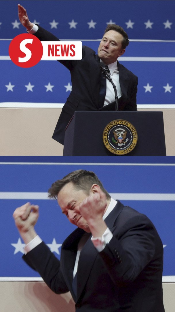 Energetic Musk gestures to crowd at inauguration event