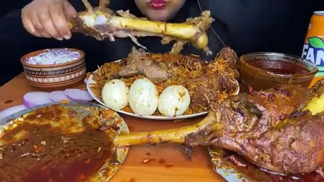 ASMR MUTTON BIRYANI,POT BIRYANI,MUTTON LEG PIECE,MUTTON CURRY,EGGS,RAITA _FOOD EATING_