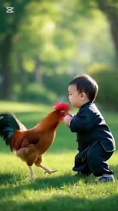 "Baby vs Rooster Showdown: The Funniest Interaction Ever!"