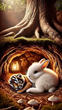 Cute rabbit saves poor little tiger cub 🐰 #RabbitRescue #CuteAnimals #AnimalRescue