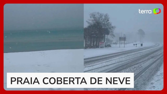 Nevasca histórica atinge sul dos EUA e deixa praias cobertas de neve