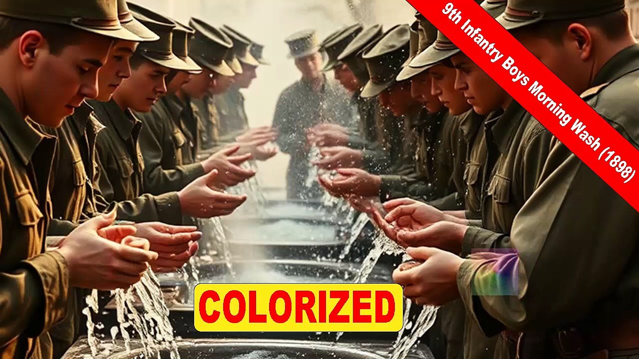 9th Infantry Boys Morning Wash (1898) | Old Colorized Movie