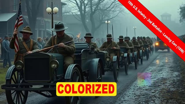 10th U.S. Infantry - 2nd Battalion - Leaving Cars (1898) | Old Colorized Movie
