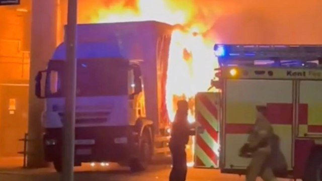 Moment lorry erupts in flames in suspected arson attack which sees business owner lose £25k
