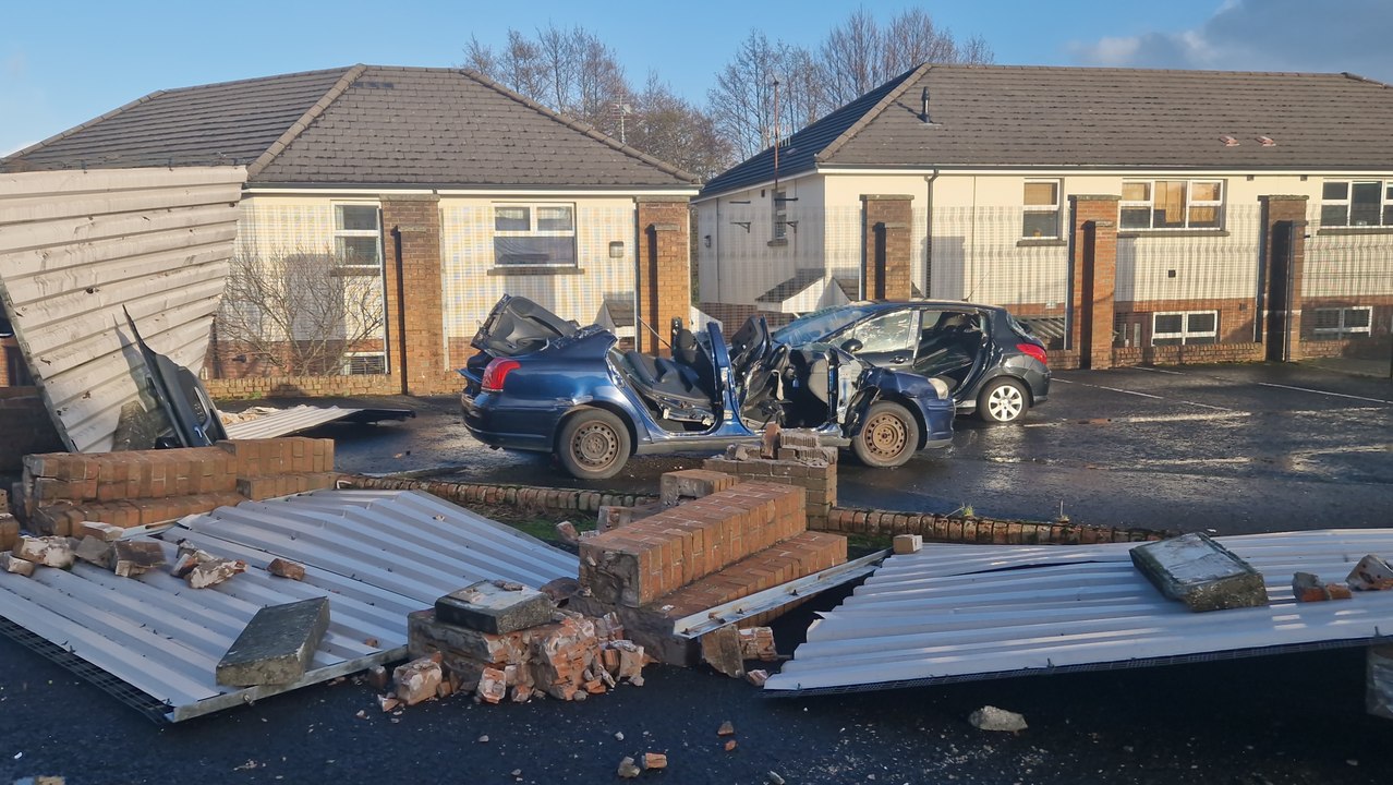 Collapsed wall at Northland Crescent in Derry during Storm Éowyn