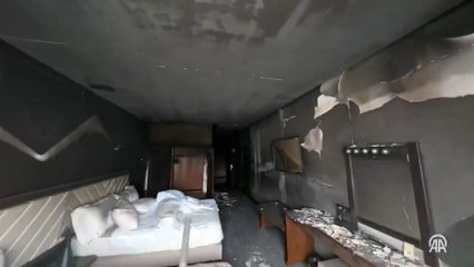 Kartalkaya Kayak Merkezi'ndeki yangın çıkan Grand Kartal Otel'in içi FPV dronla görüntülendi