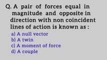 A pair of forces equal in magnitude and opposite in direction with non coincident lines of action is known as