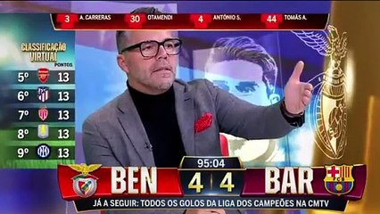 A reação de Calado na CMTV ao 5-4 do Barça sobre o Benfica - Levantou-se, atirou garrafa e abandonou o estúdio