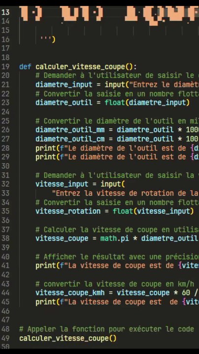 Calcul de la vitesse de coupe à la toupie #Menuiserie #Python #Coding #VSCode