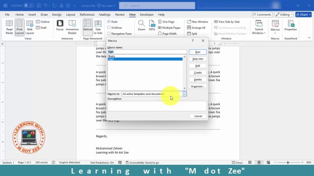 Macros in MS Word | Microsoft Word Tutorial | LECTURE # 21 | Learning with M dot Zee