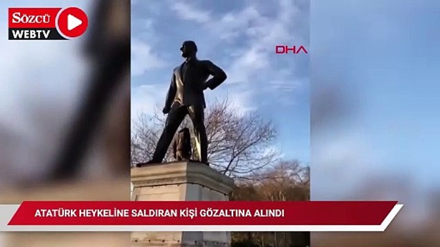 Sarayburnu sahilinde yüzü maskeli bir şahıs Atatürk heykeline saldırı girişiminde bulundu