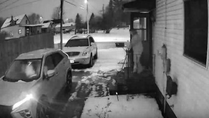 Wobble warrior slips on icy stairs but springs back to her feet instantly