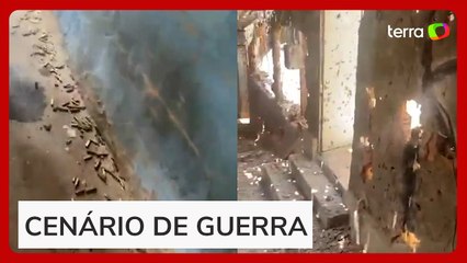 Vídeo mostra centenas de projéteis na frente de casa de uma moradora do Alemão