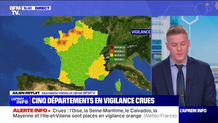 Inondations: cinq départements placés en vigilance orange crues par Météo-France