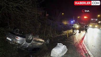 Düzce'de Takla Atan Aracın Sürücüsü Burnu Bile Kanamadan Kurtuldu