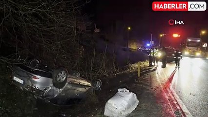 Düzce'de Takla Atan Aracın Sürücüsü Burnu Bile Kanamadan Kurtuldu