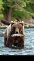 Bear hunting salmon fish