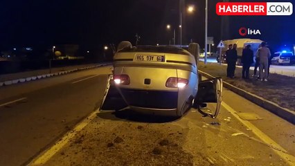 Ters dönen otomobilden yara almadan çıktı