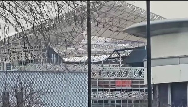Storm Eowyn batters roof canopy on auditorium