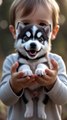 Heartwarming Bond Toddler Holding a Tiny Siberian Husky Puppy