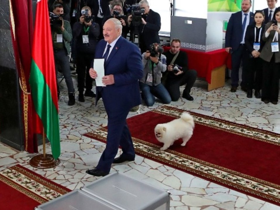 Hund des Präsidenten markiert sein Revier im Wahllokal