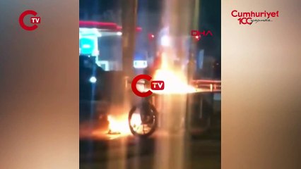 Meyve sattığı seyyar tezgahını ateşe verdi