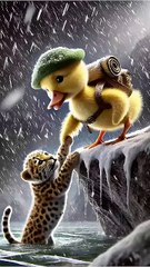 The kindness of a duckling towards a leopard cub 🐥 #DuckRescue #CuteAnimals #AnimalRescue