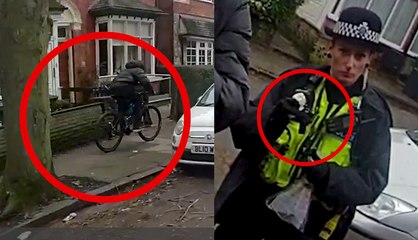 Man with a knife is chased down by police officer on a bike