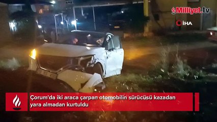 İki araca çarptı, feci kazadan yara almadan kurtuldu
