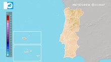 Mapa de precipitação acumulada em Portugal Continental até domingo, 2 de fevereiro
