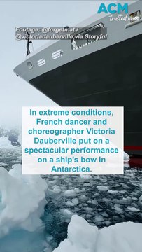 Stunning footage shows ballerina dancing on ship's bow surrounded by Antarctica's ice