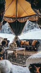 Stylish Tent Setup in the Heart of Snowy Paradise.