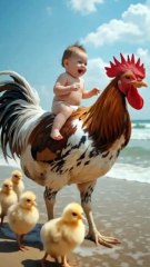 Baby Rides Rooster #Roosters #baby  #funny #funnyvideo #Everyone #viral #fypシ #foryoupage #Everyone