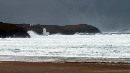 Wild waves break at Fistral Beach