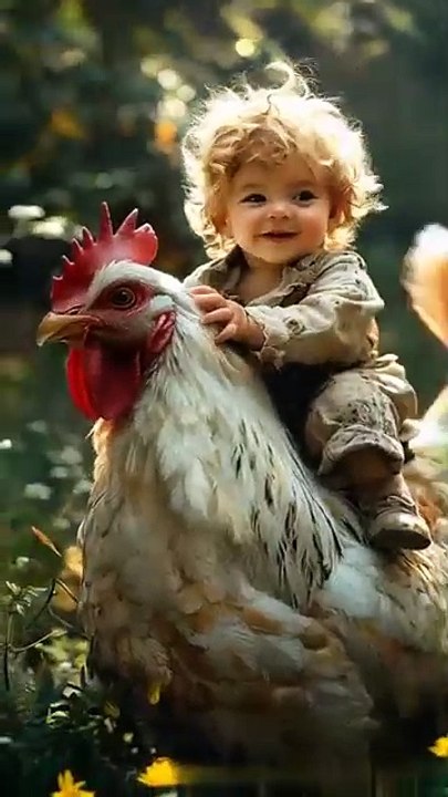 Child and hen