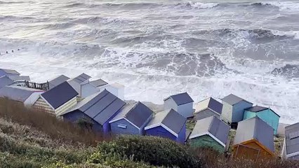 Beach huts at Hordle Cliff, Milford, in the wake of Storm Herminia 28th January 2025 – video by Chris Mabey