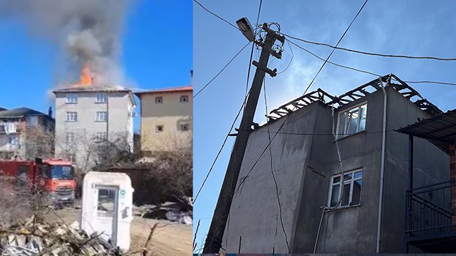 Yangında mahsur kalan 3 çocuğu itfaiye kurtardı