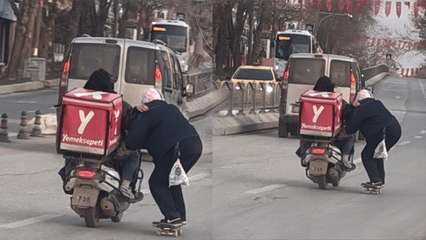 Motokuryeye tutunup canını hiçe saydı: Tehlikeli yolculuk kamerada
